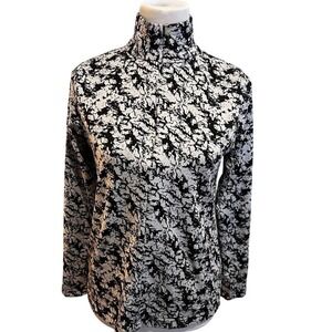 Snoskins Womens Small Black Gray Abstract Marble Quarter Zip Mock Neck Pullover
